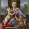 NG744 Raphael The Madonna and Child with the Infant Baptist (The Garvagh Madonna)  Short title The Garvagh Madonna about 1509-10 Oil on wood 38.9 x 32.9 cm  © The National Gallery, London N-0744-00-000034-A5
