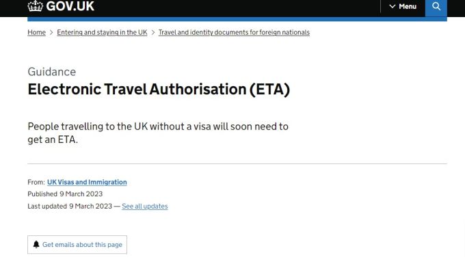 ETA: Visto di ingresso Regno Unito