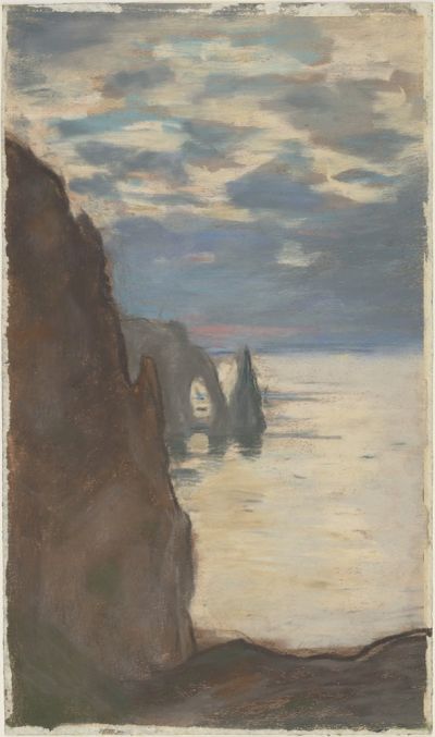 Claude Monet, Cliffs at Etretat: The Needle Rock and Porte d’Aval, c. 1885. Pastel on wove paper, 39 x 23 cm. National Galleries of Scotland. Accepted in lieu of Inheritance Tax by H M Government from the estate of Miss Valerie Middleton and allocated to the Scottish National Gallery, 2016