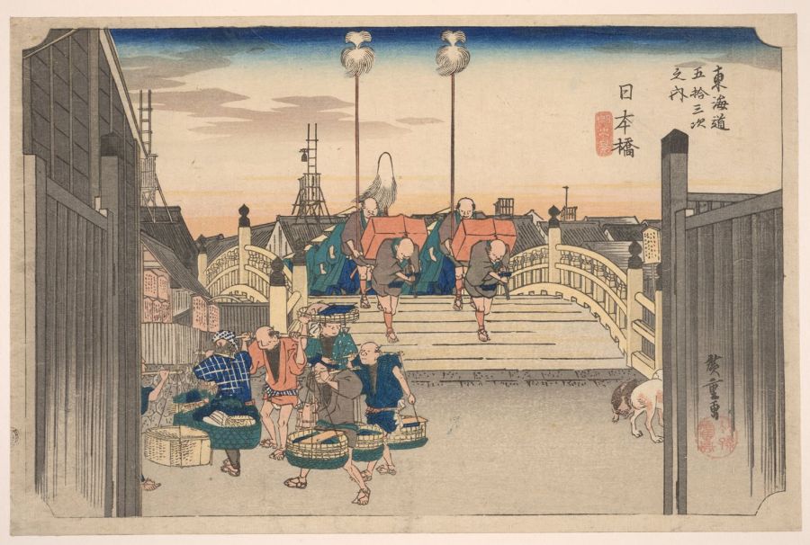 Nihonbashi - Morning Scene,   from The 53 Stations of the Tōkaidō,  c. 1833-35  By Utagawa Hiroshige