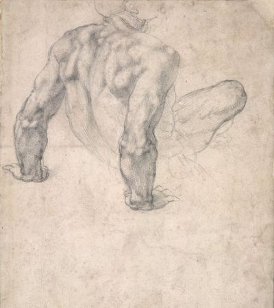 Michelangelo Buonarroti (1475–1564), study for the 'Last Judgment'. Black chalk on paper, about 1534–36. © TheTrustees of the British Museum