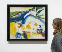 Wassily Kandinsky, The Cow, 1910. Lenbachhaus Munich, Donation of Gabriele Münter, 1957. Installation view at Tate Modern 2024. Photo © Tate (Larina Fernandes)