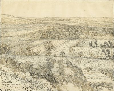 Vincent van Gogh, La Crau Seen from Montmajour, 1888. Pencil, pen and reed pen and ink, on paper, 49 x 61 cm. Van Gogh Museum, Amsterdam (Vincent van Gogh Foundation)