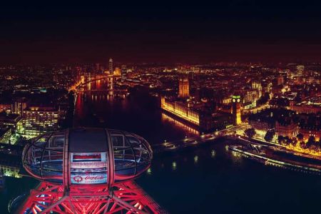 Vista notturna del London Eye
