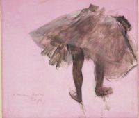 Edgar Degas, Dancer Seen from Behind, c. 1873. Essence (diluted oil paint) on prepared pink paper, 28.4 x 32 cm. Collection of David Lachenmann